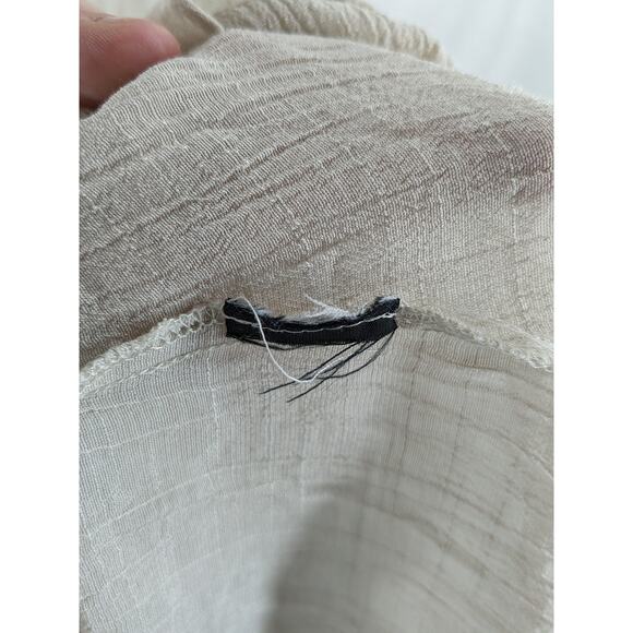 Zac & Rachel Draped Blouse L Cream Split V Neck Roll Tab Sleeve Tunic Button Up - Picture 4 of 9